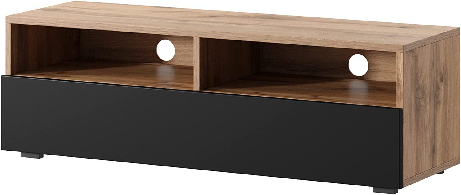 Selsey REDNAW - TV-Schrank/modernes TV-Board für Wohnzimmer, stehend/hängend, 100 cm breit (Wotan Eiche Matt/Schwarz Hochglanz ohne LED) Bild 1