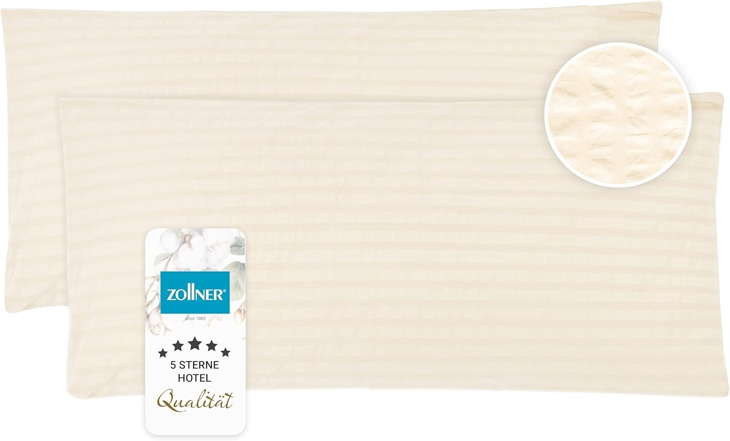 ZOLLNER Kissenbezug, (2 Stück), 40 x 80 cm, 100% Baumwolle, vom Hotelwäschespezalisten, Seersucker Bild 1