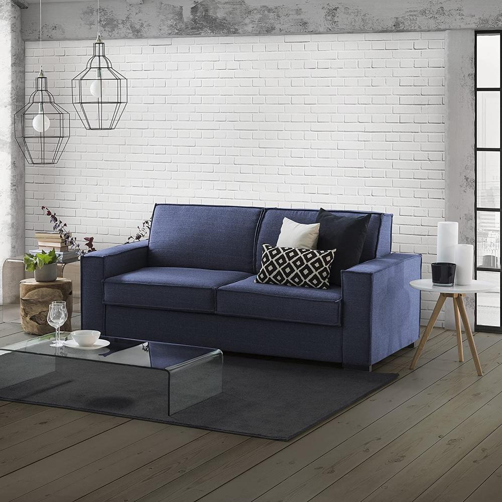 Talamo Italia Schlafsofa Beatrice 2 Sitzer, Wohnzimmersofa, Made in Italy, Drehbare Öffnung mit Matratze und Netz inklusive, aus gepolstertem Stoff, mit schmalen Armlehnen, Cm: 160x95h90, Farbe Blau Bild 1