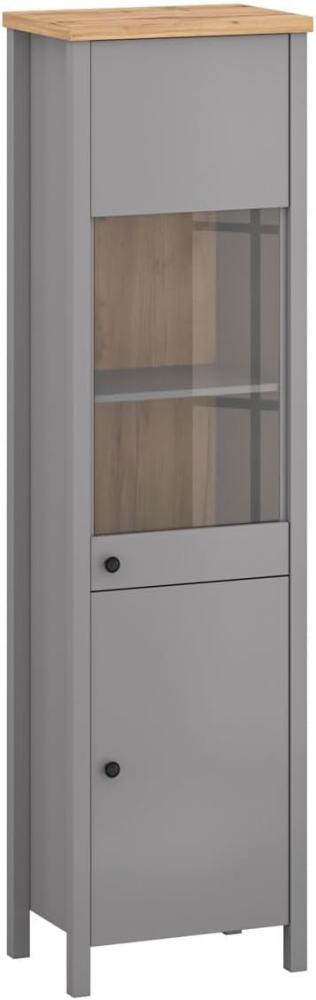 Vitrine Glasvitrine Melini 55x38x200cm schiefergrau Eiche Delano hell Bild 1