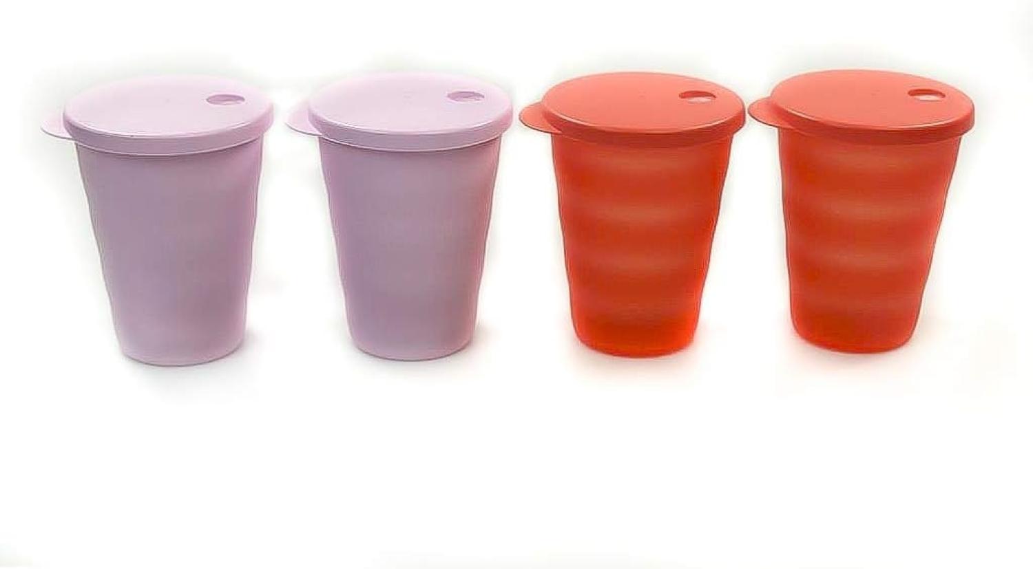 TUPPERWARE Junge Welle Trinkhalmbecher 330 ml rosa (2) + orange (2) Becher Bild 1