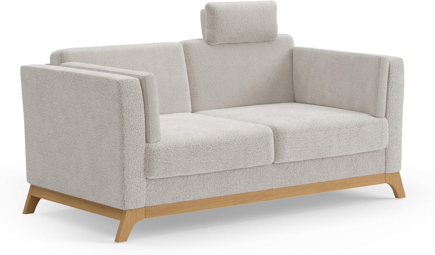 Cavadore 2,5er-Sofa Vida / 2,5-Sitzer Couch im trendigen Design mit massivem Holzrahmen in Eiche, Kopfstütze mit Kuschelkissen / 183 x 84 x 93 / Chenille, Naturweiß Bild 1