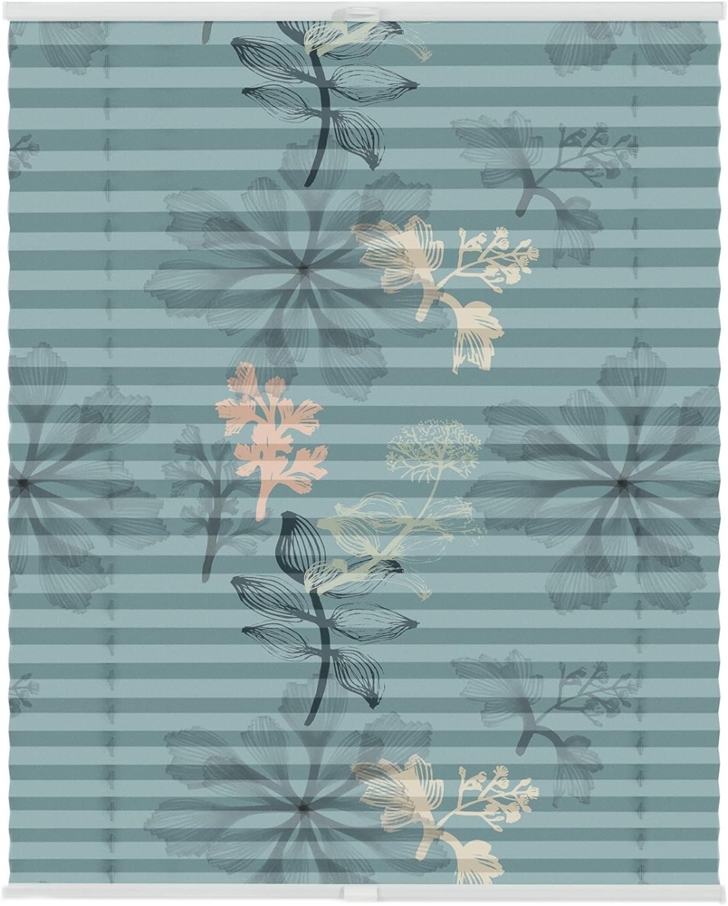 Lichtblick Design Plissee mit Motiv Aqua Floral 1001 Tageslicht - Blickdicht; einfache Installation mit Klemmträgern;  von beiden Seiten sichtbar, 130 x 100 x 2,5 cm Bild 1