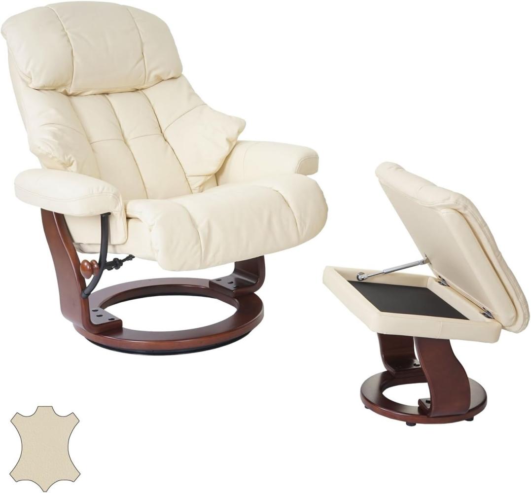 Relaxsessel Calgary XXL creme Leder mit Hocker/ Walnuss Bild 1