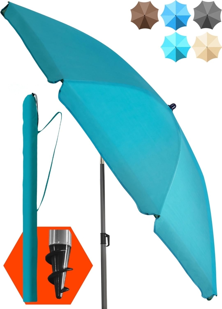 4smile Strandschirm SunnyJoy, Ø 180 cm Türkis - UPF 50+ Sonnenschirm Strand, Sonnenschirm Balkon - Strandschirm windfest stabil, Balkon-Schirm mit Hülle, Gartenschirm Bild 1