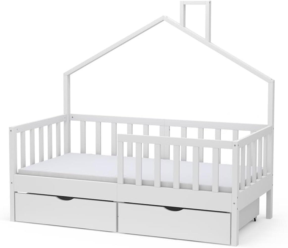 Vicco Hausbett Kinderbett Justus Weiß 70 x 140 cm mit Schublade & Matratze Bild 1