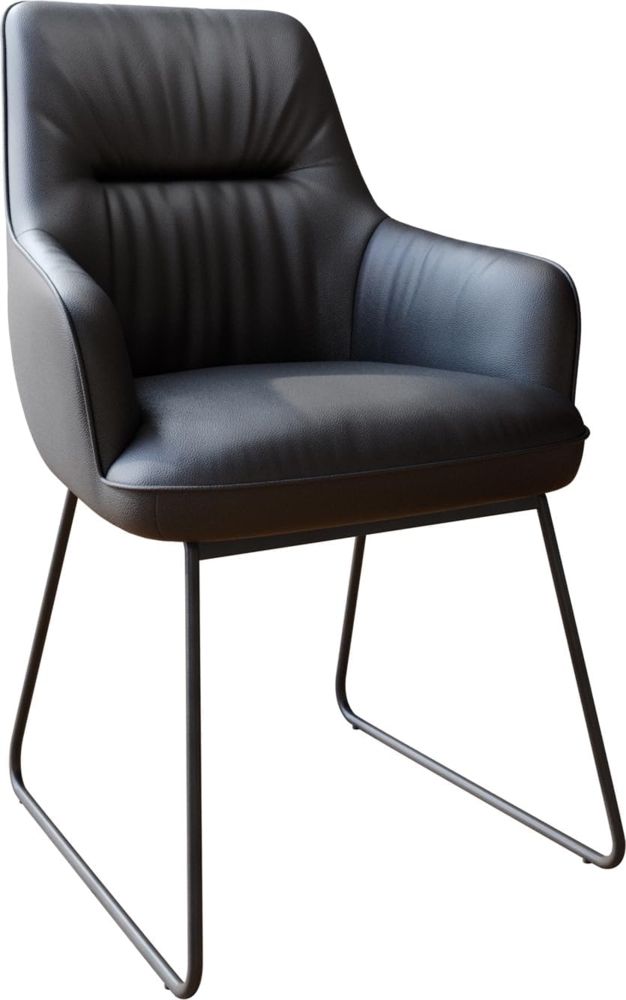 Esszimmerstuhl Zelia-Flex mit Armlehnen Echt-Leder Schwarz Kufengestell Schwarz Taschenfederkern Bild 1