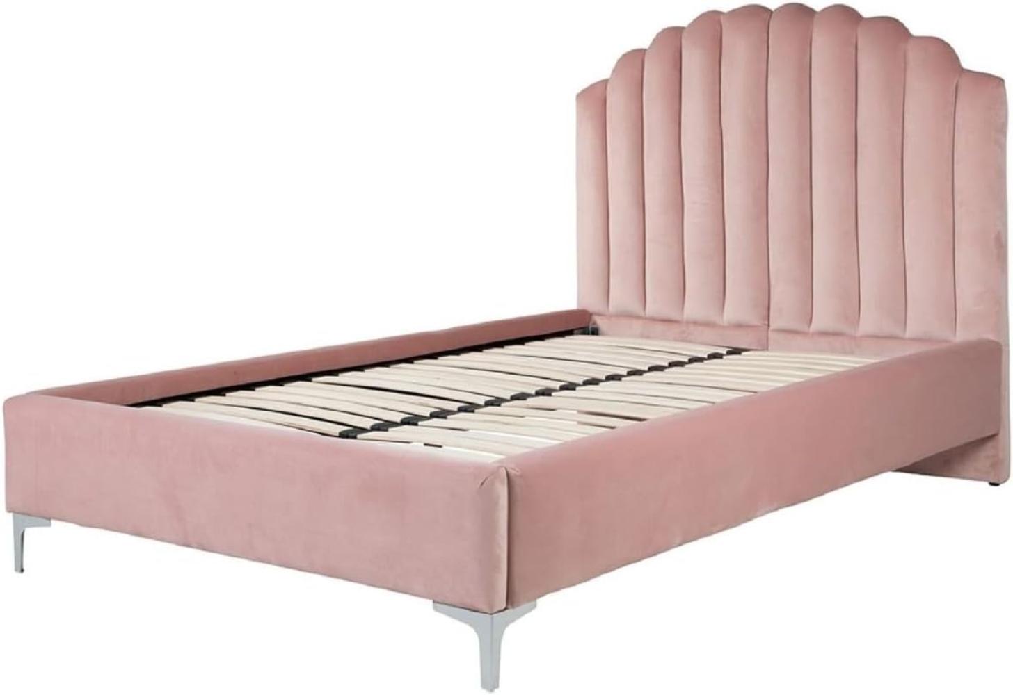 Casa Padrino Luxus Art Deco Doppelbett Rosa / Silber 136 x 215 x H. 131 cm - Massivholz Bett mit edlem Samtstoff - Luxus Schlafzimmer Möbel - Hotel Möbel - Art Deco Möbel Bild 1