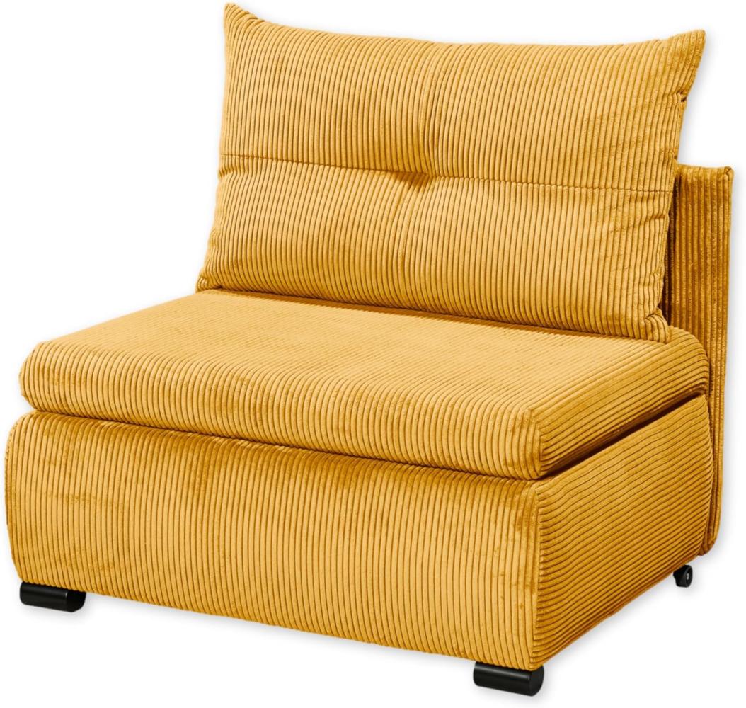 Stella Trading CHARLIE Bequemes Schlafsofa mit Bettkasten in Cord-Optik, Dove-Kompaktes Sofa mit Schlaffunktion, Holzwerkstoff, Mustard, 103 x 90 x 83 cm Bild 1