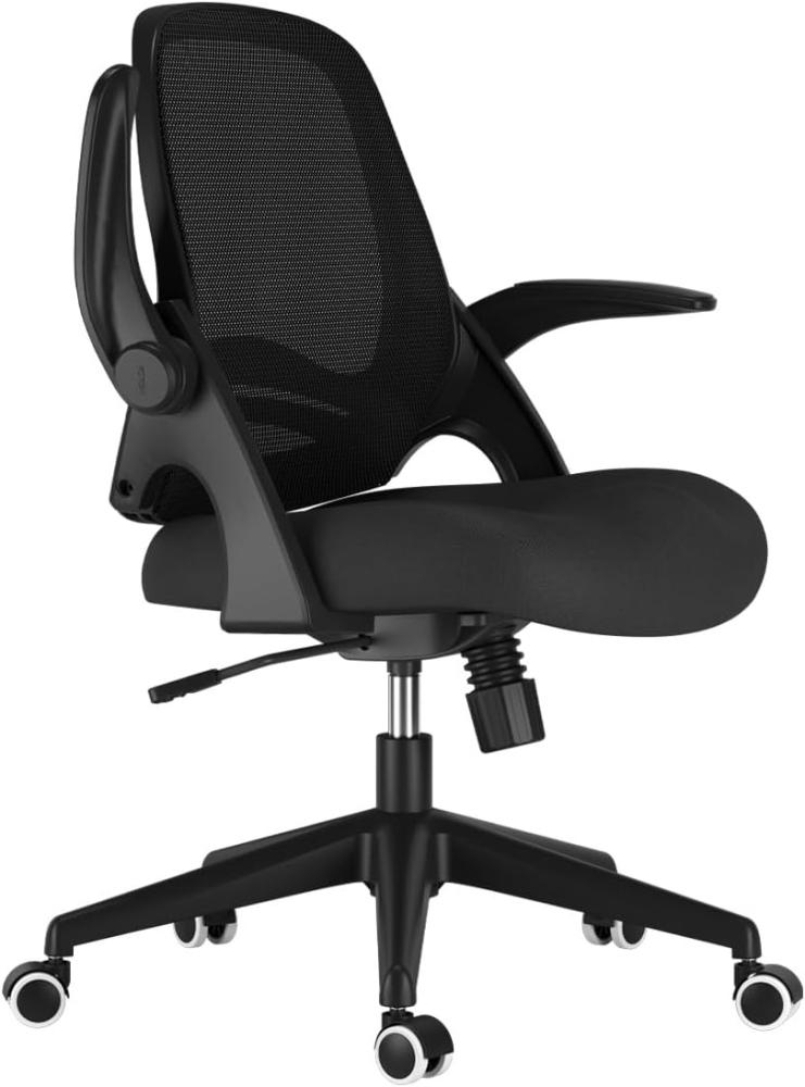 Hbada Bürostuhl Ergonomischer Schreibtischstuhl Arbeitsstuhl Drehstuhl mit klappbaren Armlehnen Mesh Computerstuhl leicht Stuhl Schwarz Bild 1