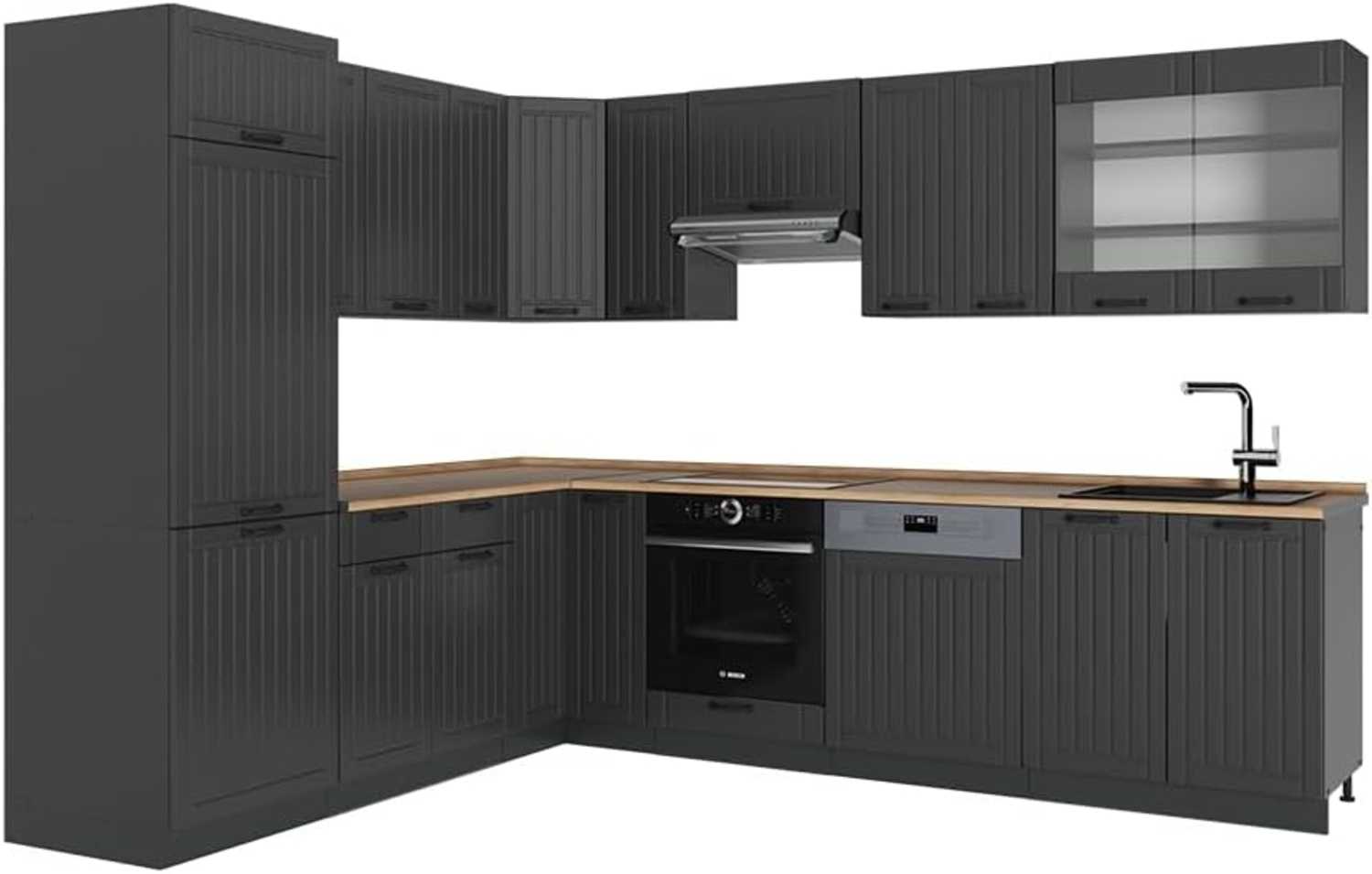 Eckküche Fame-Line Dunkelgrau 287 x 60 cm , AP Eiche Vicco Bild 1