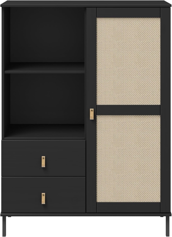 Woodroom Highboard Moderner Schrank Valencia, Wohnzimmerschrank aus Kiefer,schwarz,100x136x40cm Bild 1