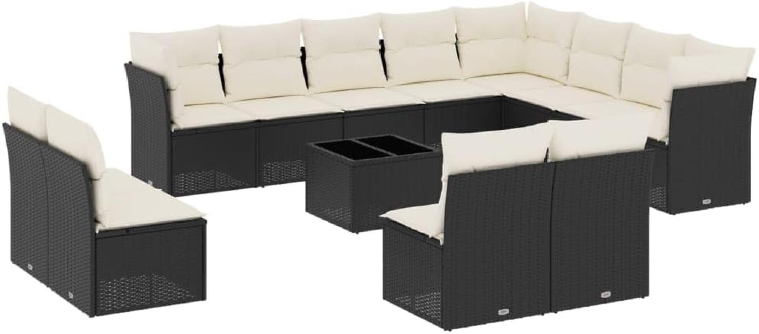 vidaXL 13-tlg. Garten-Sofagarnitur mit Kissen Schwarz Poly Rattan Bild 1