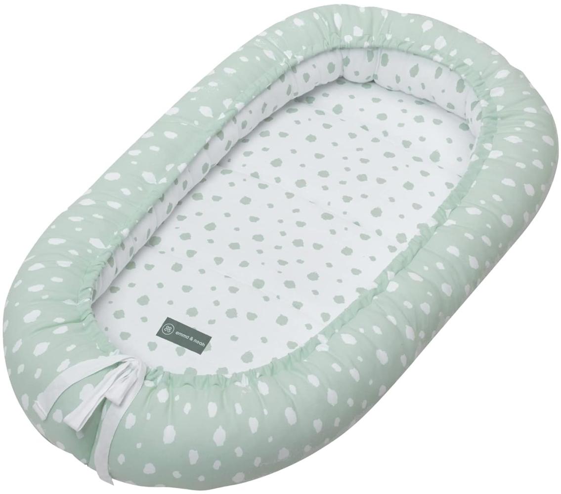 emma & noah Premium Babynest, Babynestchen Neugeborene, Bio-Baumwolle, 90x55 cm, Extra Weich Gepolstert, OEKO-TEX - Frei von Schadstoffen, Hochwertige Verarbeitung (Punkte Mint) Bild 1