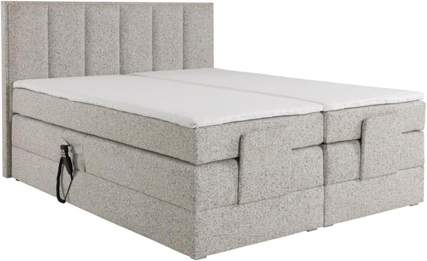 Vente-unique - Boxspringbett mit Bett-Kopfteil + elektrisch verstellbare Lattenroste + Matratzen + Topper - 2 x 80 x 200 cm - Stoff - Beige - KALASI von PALACIO Bild 1