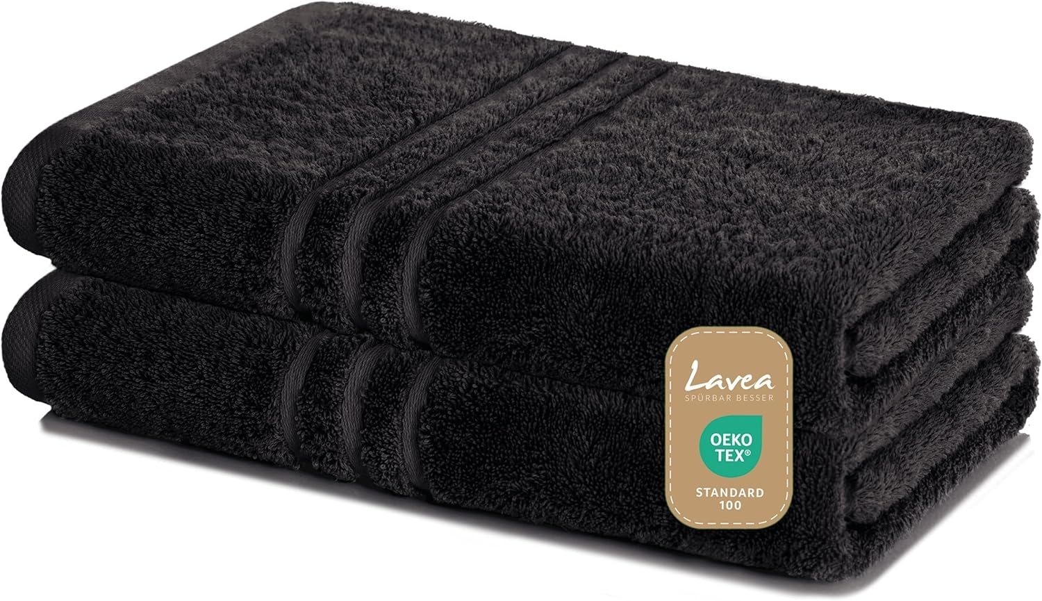 Lavea 2er Set Duschtuch 70x140 cm, Frottierserie Elena, Schwarz Bild 1