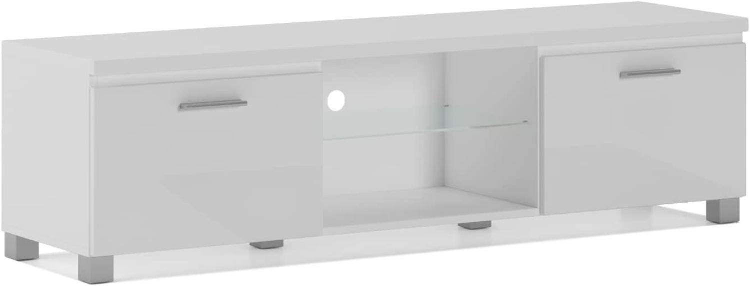 Skraut Home - Modularer TV-Schrank für Wohnzimmer - 42 x 150 x 40 cm - Integriertes LED-Beleuchtungssystem - Geeignet für 32/40/50/55/60/65" Fernseher - Tür mit Griff - Glasregal Bild 1