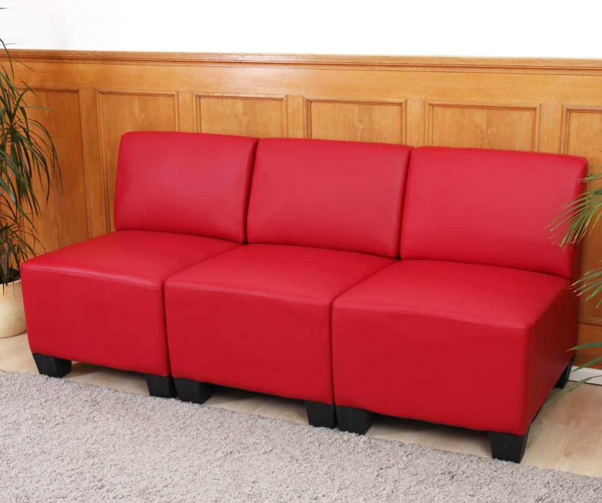 Modular 3-Sitzer Sofa Couch Lyon, Kunstleder ~ rot, ohne Armlehnen Bild 1