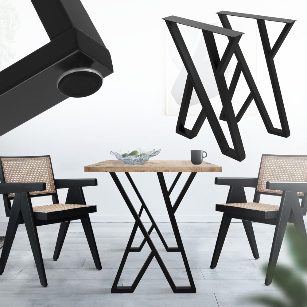 ML-DESIGN Tischbein 2er Set Tischgestell Tischkufen Möbelfüße aus Stahl Industriedesign, Kufengestell X-Form Schwarz für Esstisch/Schreibtisch DIY-Projekte Bild 1