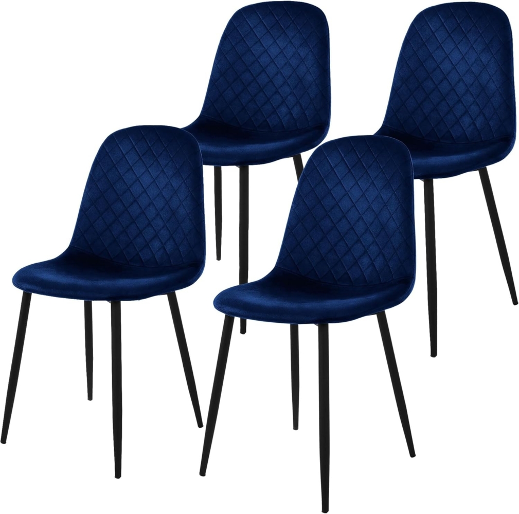 ML-DESIGN Stuhl Esszimmerstuhl mit Rückenlehne, Polsterstuhl mit Metallbeinen (4 St), Wohnzimmerstuhl ergonomisch Dunkelblau mit Samtbezug Küchenstuhl Bild 1