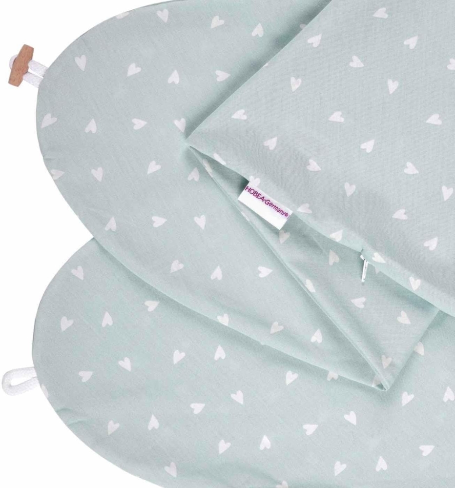 HOBEA-Germany Stillkissen XXL Lagerungskissen Schwangerschaftskissen Seitenschläferkissen groß (Herzen pastellgrün, Bezug für Stillkissen) Bild 1