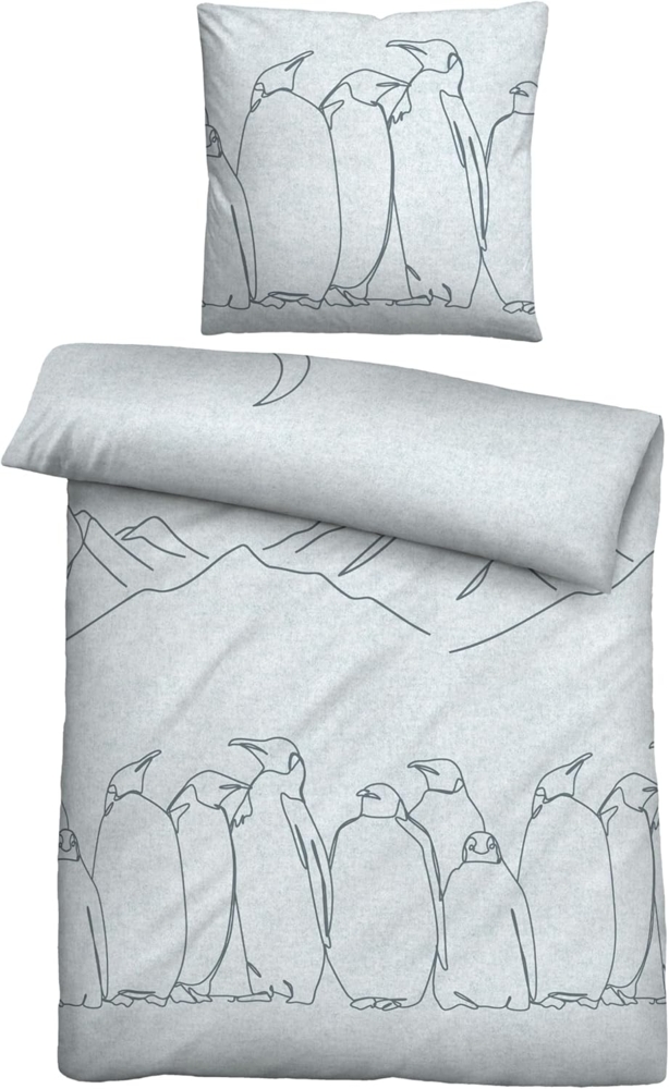 biberna Melange-Flanell Bettwäsche 0840530 PINGUIN, ciel, 1x 135x200 cm + 1x 80x80 cm Bild 1