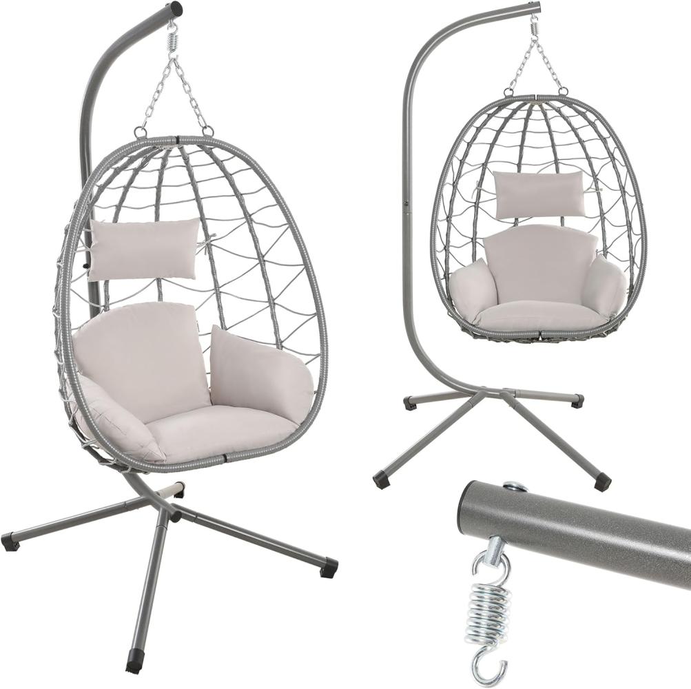 Makika Hängesessel mit Gestell höhenverstellbar aus Polyrattan in Silber Bild 1