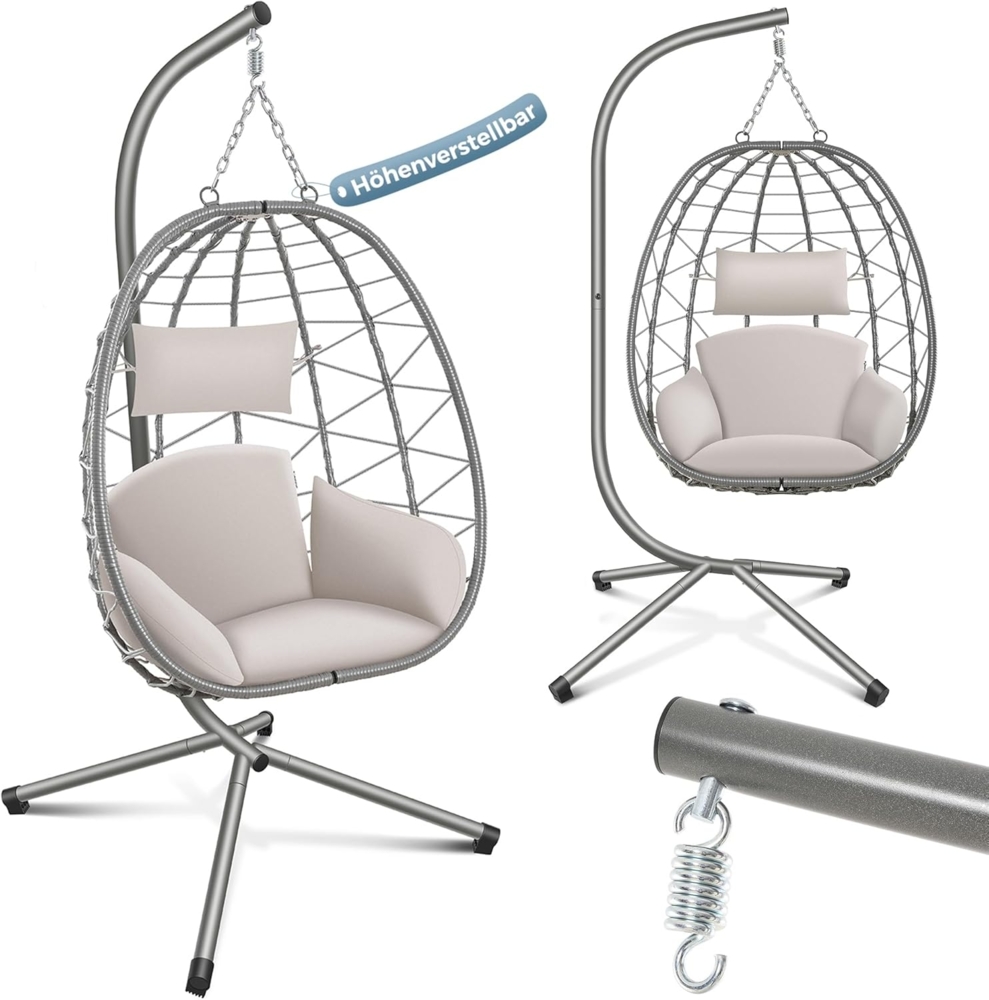 Makika Hängesessel mit Gestell höhenverstellbar aus Polyrattan in Silber Bild 1