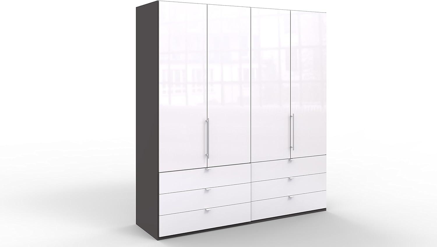 WIEMANN Loft Kleiderschrank, Schlafzimmerschrank, Gleittürenschrank, Drehtürenschrank, mit Schubladen, Glas weiß, Havanna, B/H/T 200 x 216 x 58 cm Bild 1