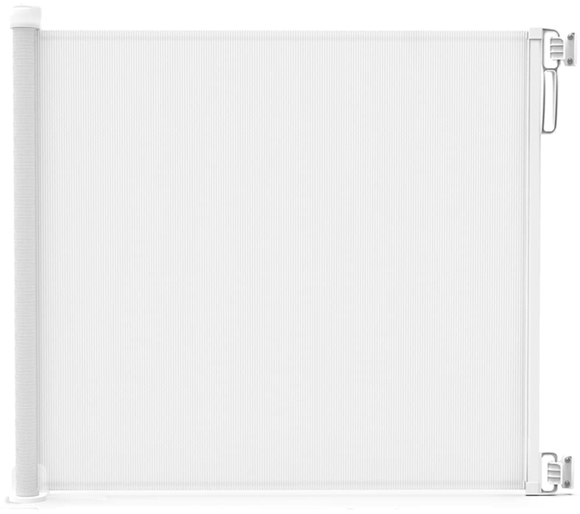 VOUNOT Treppenschutzgitter Ausziehbar Türschutzgitter Roll 0-180cm, Einziehbar Treppenschutzrollo für Hunde, Katzen, Weiß Bild 1