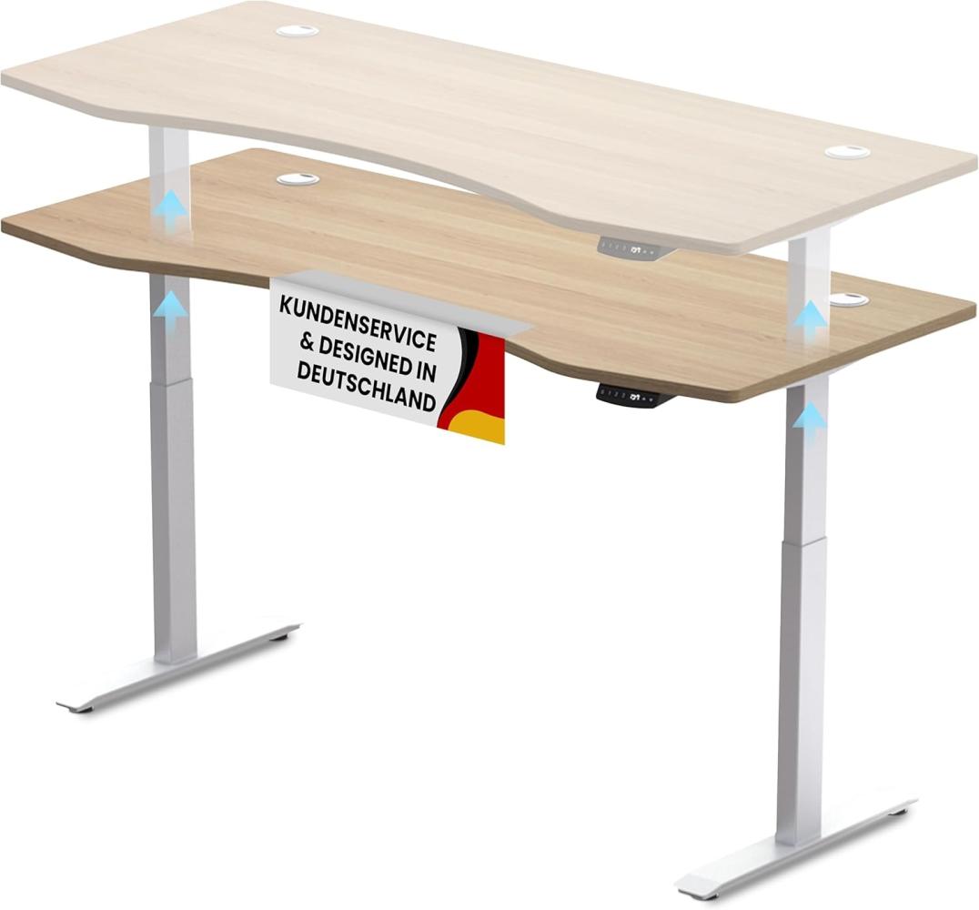 Schreibtisch Höhenverstellbar Elektrisch Mit Memory Funktion Ergonomischer Stehtisch Mit Teleskop Tischgestell 180 x 80 cm Oder 150 x 78 cm (Weiß-Natur, 150 x 78 cm) Bild 1