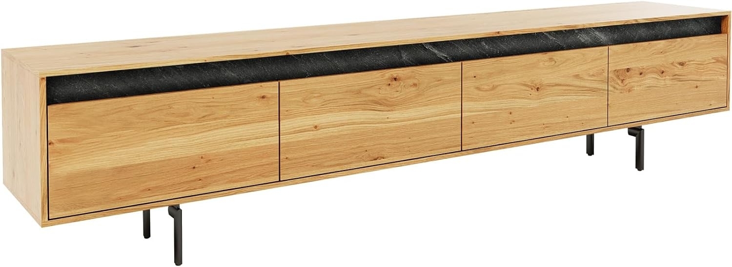 Designer-Lowboard Stonegrace 200 cm Eiche Natur Schiefer 4 Schübe Fuß Oval Metall Schwarz Bild 1