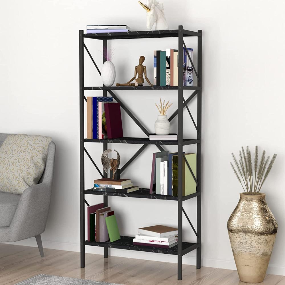 Bücherregal Vanylven 160x66x34cm Marmor, schwarz [en. casa] Bild 1