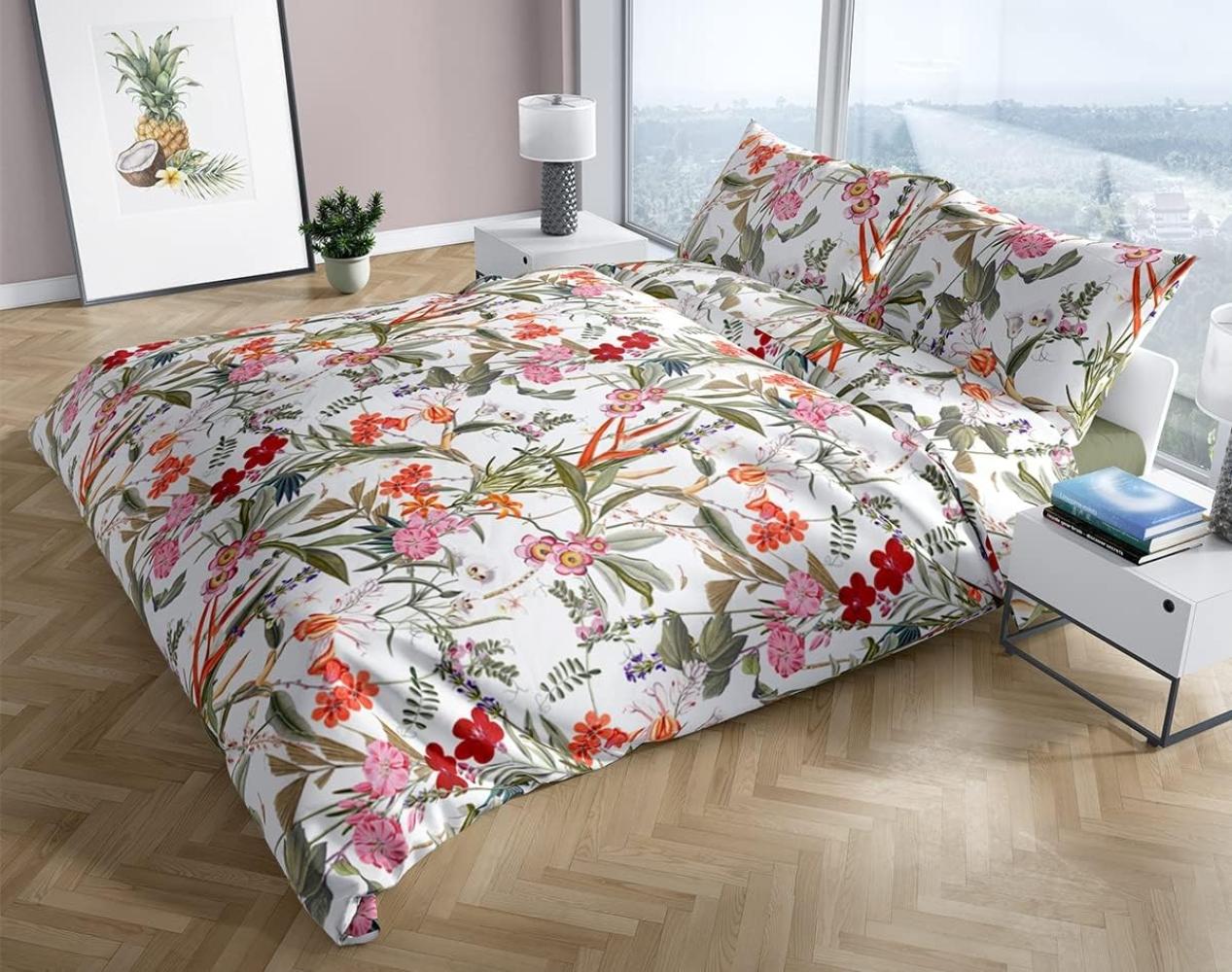 Mako Satin Bettwäsche Tropical Flowers weiß Kissenbezug 40x80 | freundin home collection Bild 1