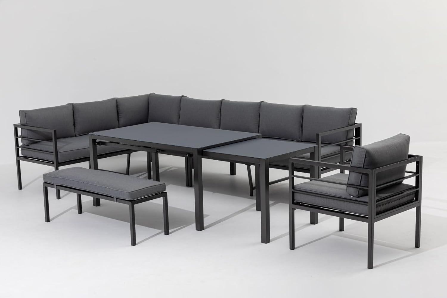 LARINO Ecklounge Gartenmöbel Sitzgruppe mit Ausziehtisch, Aluminium Anthrazit, 305 x 86 x 194 cm Bild 1