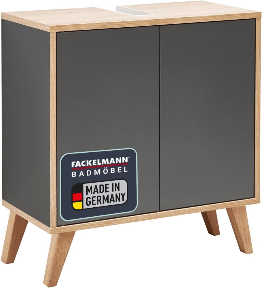 Fackelmann FINN Waschbeckenunterschrank 60 cm breit mit Füßen, Braun hell/Anthrazit Bild 1