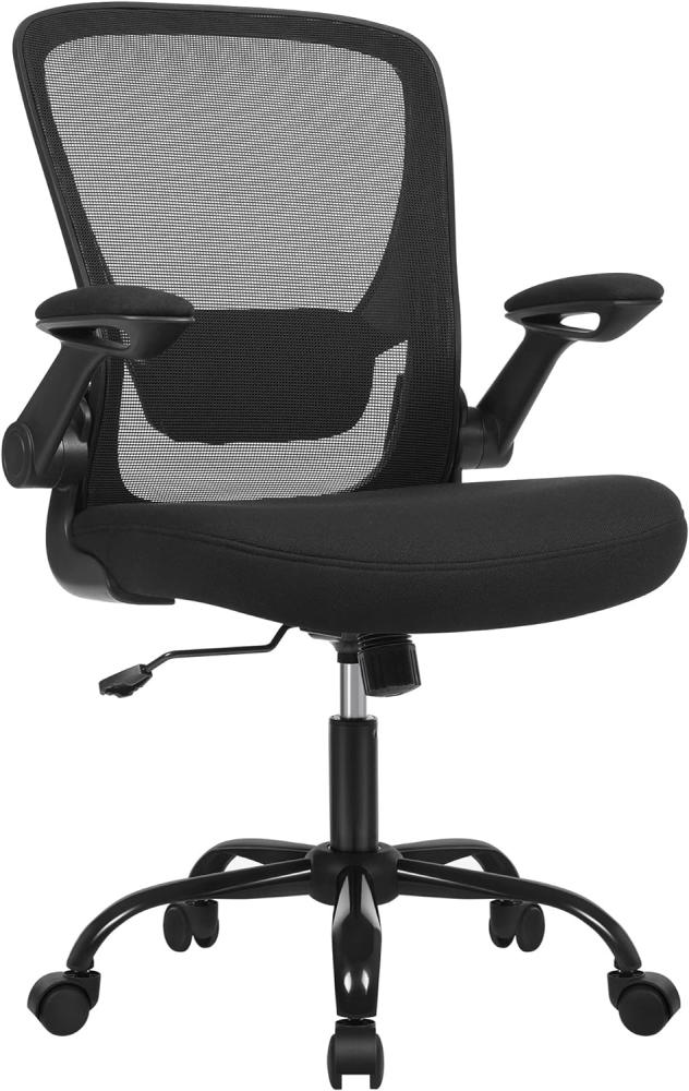 Songmics Bürostuhl mit hochklappbaren Armlehnen und Netzbespannung, ergonomisch, 360° Drehstuhl, verstellbare Lendenstütze, platzsparend, schwarz Bild 1