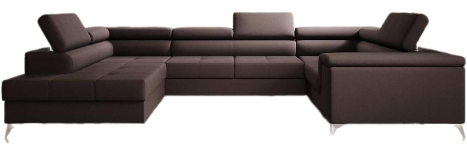 Designer Sofa Torino mit Schlaf- und Klappfunktion Stoff Dunkelbraun Links Bild 1