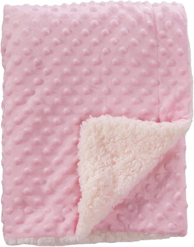 CREVENT Gemütlicher, weicher Fleece-Überwurf, warme Sherpa-Rückseite, Babydecke für Kleinkinder, Kinderbett, Kinderwagen, 75x100 cm, rosa Punkte Bild 1