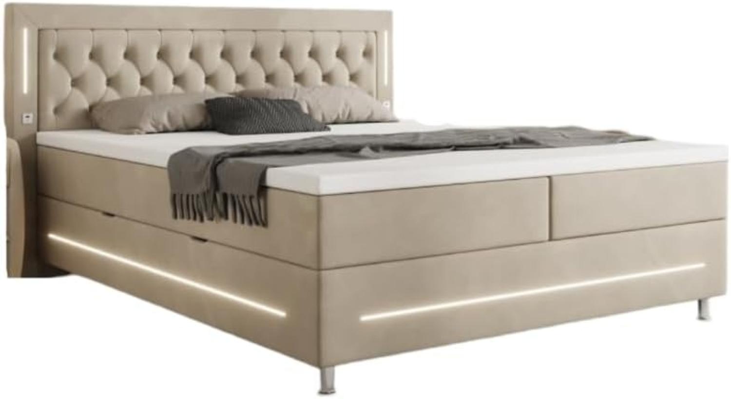 Boxspringbett Vito mit RGB, USB und Stauraum 160x200 Beige H4 Bild 1