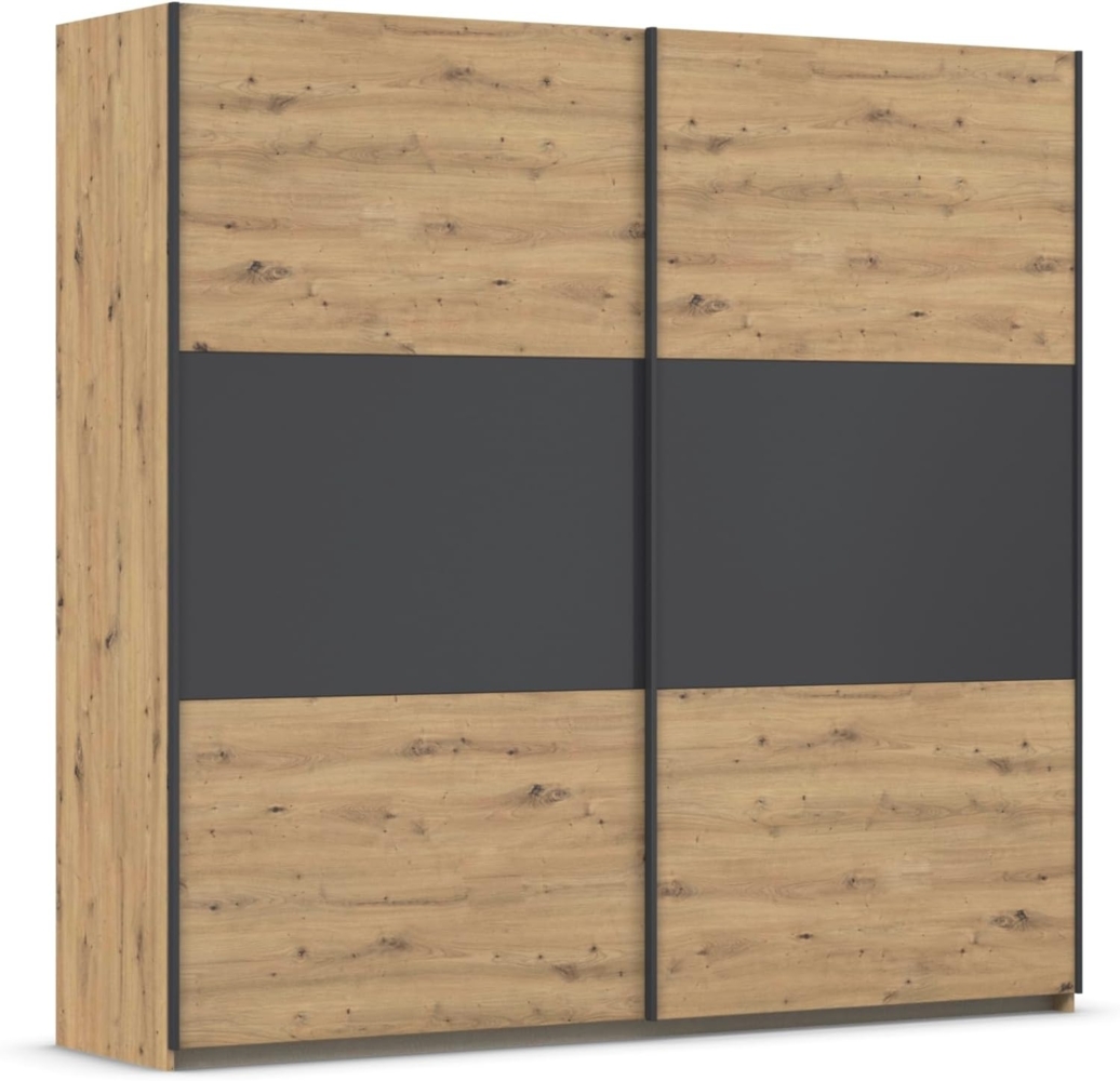 Rauch Möbel Neo, Schwebetürenschrank, Kleiderschrank, Kleiderschränke, Garderobe, Schrank mit Stauraum, 2-türig, Farbe Eiche Artisan/Grau-metallic, 218 x 210 x 59 cm Bild 1