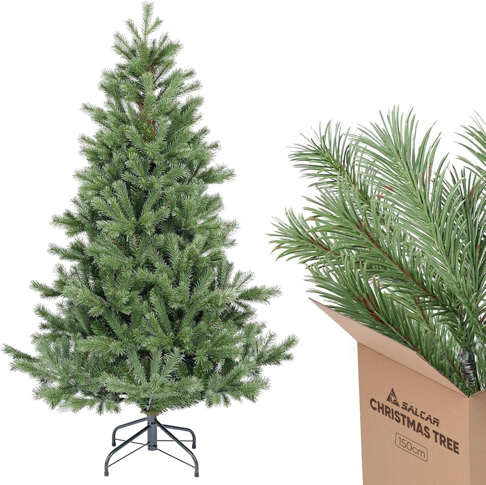 SALCAR Künstlicher Weihnachtsbaum 150 cm aus 90% PE Spritzguss, Premium Nordmanntanne, realistischer Christbaum mit Schnellaufbau Klappsystem Bild 1