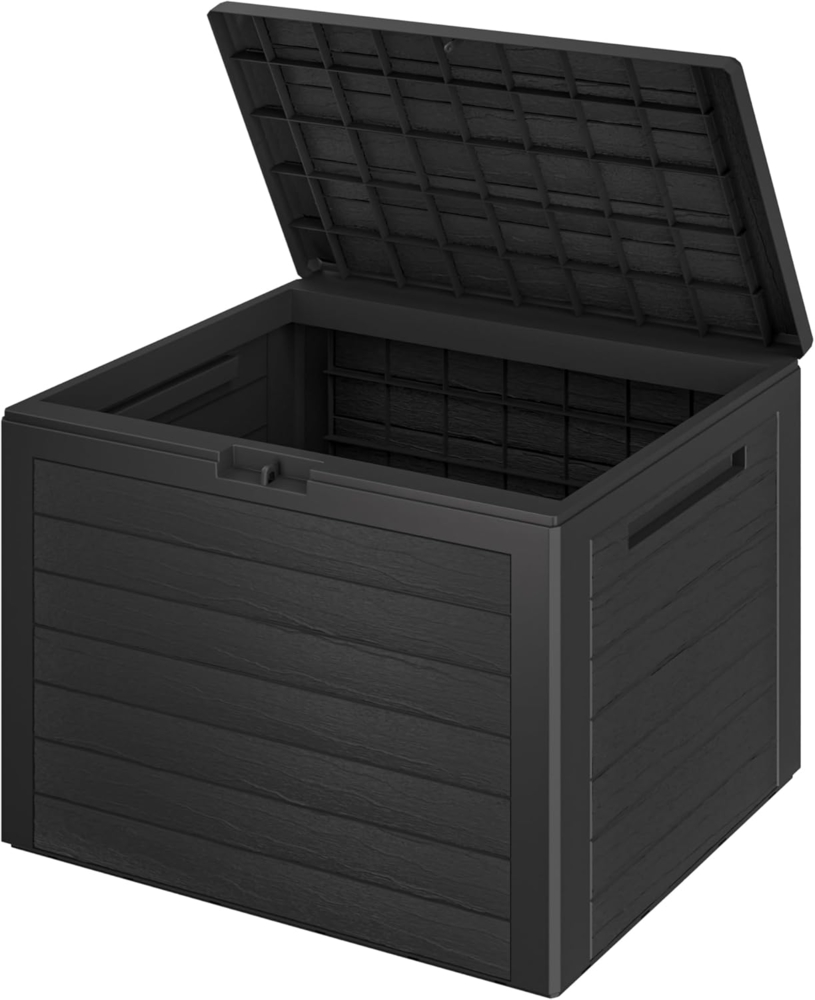 Casaria Auflagenbox Lille (1 St), Balkonbox Holzoptik Stecksystem Griffmulden Abschließvorrichtung Grau Bild 1