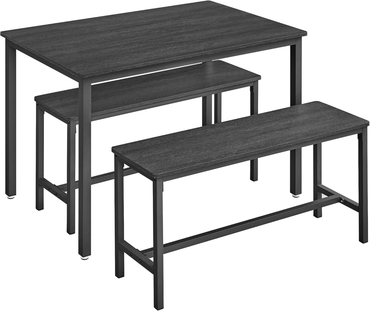 Vasagle Esstisch, Küchentisch-Set, 110 x 70 x 75 cm, mit 2 Bänken je 97 x 30 x 50 cm, Metallgestell, für Küche, Wohnzimmer, Esszimmer, Industrie-Design, von Songmics KDT070 Bild 1