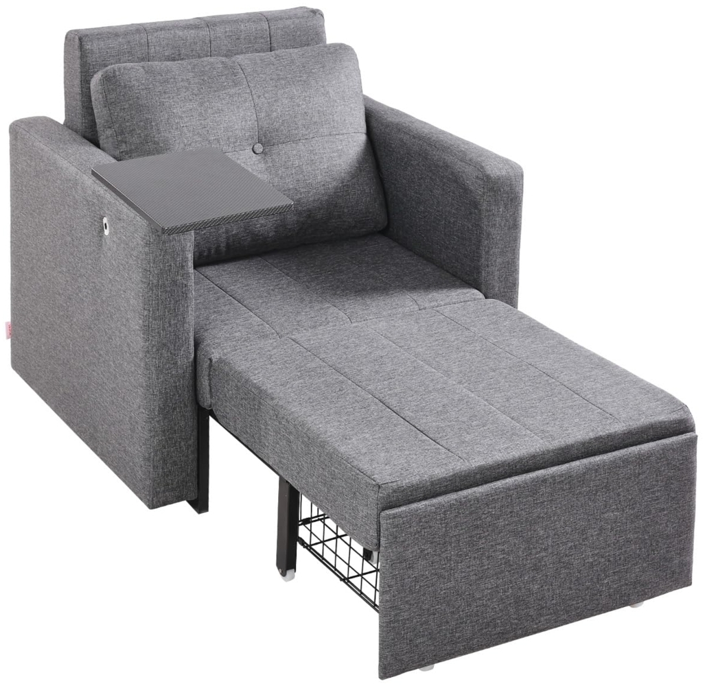 VEVOR Schlafsofa umbaubares Schlafbett mit Seitentasche & Kissen & Armlehne, Schlafsessel Einzelsessel mit 5-Fach Verstellbarer Rückenlehne, Einzel-Ausziehcouch mit 2 Rädern und Stauraum unten, Grau Bild 1