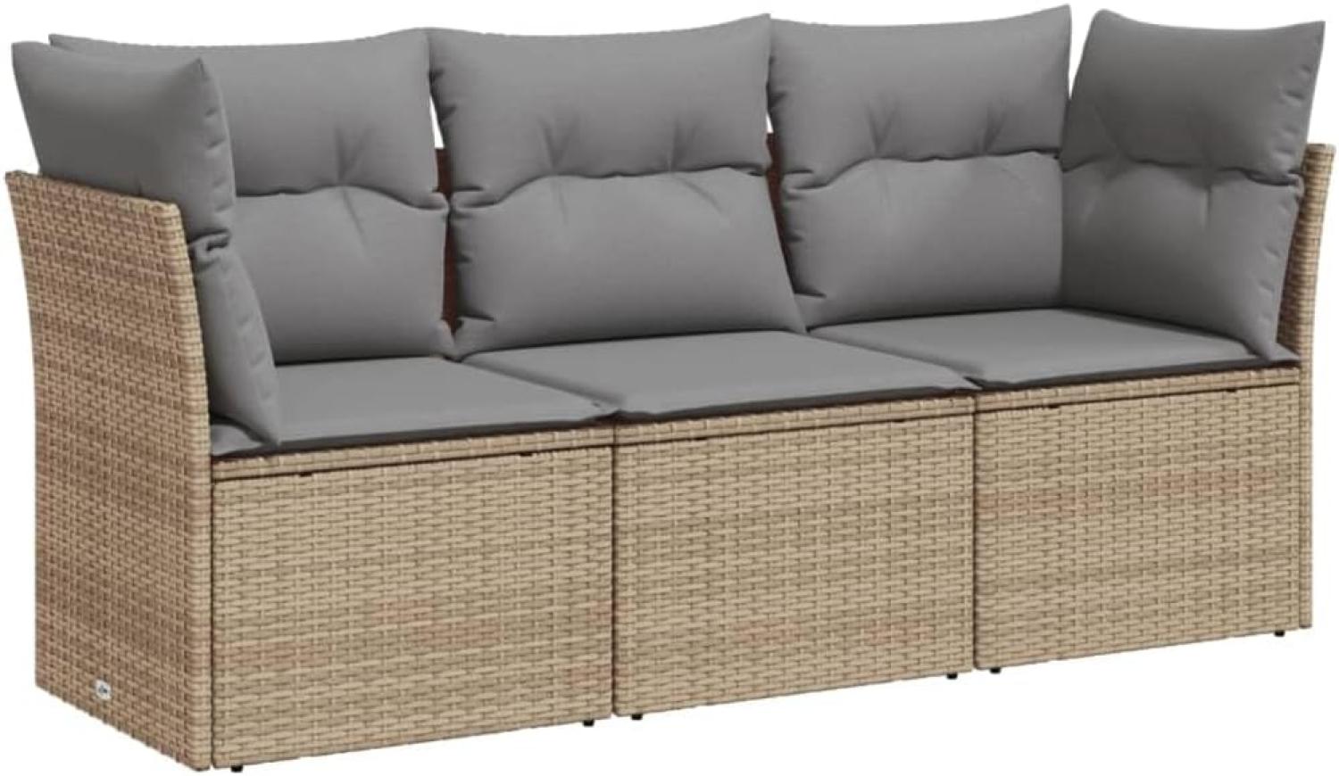 vidaXL 3-tlg. Garten-Sofagarnitur mit Kissen Beige Poly Rattan 3217209 Bild 1