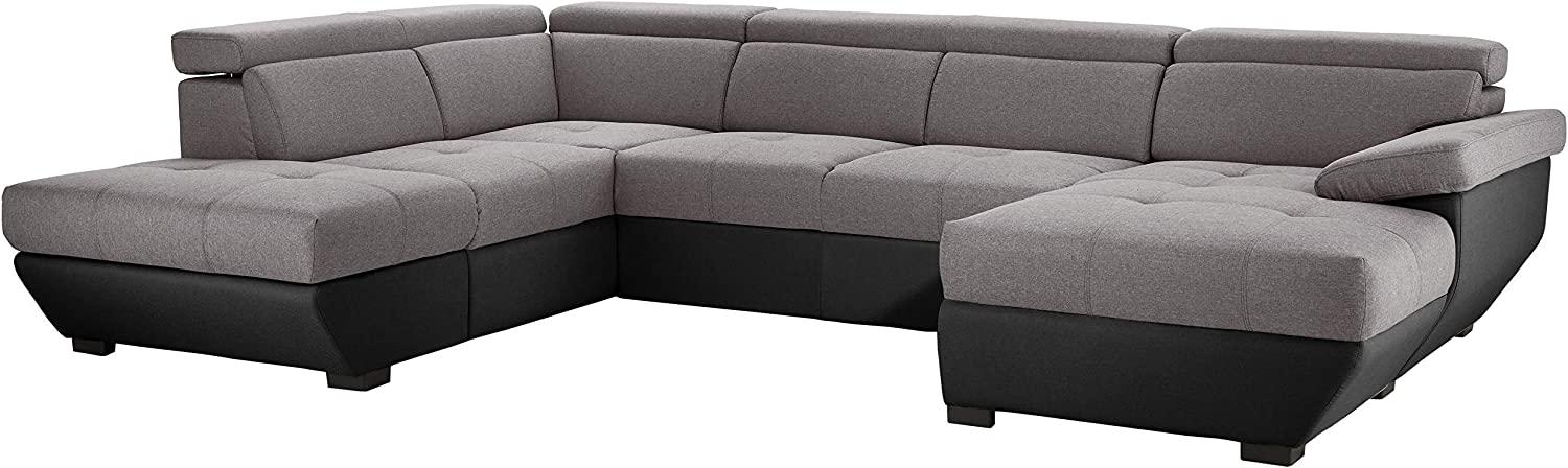 Mivano Wohnlandschaft Speedway, Modernes U-Form-Schlafsofa mit Stauraum und verstellbaren Kopfstützen, 332 x 79 x 222, Zweifarbiger Bezug, Grau/Schwarz Bild 1