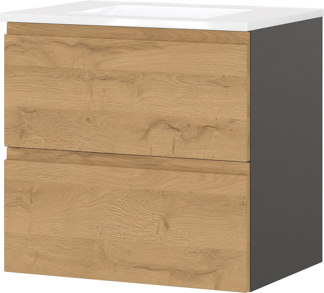 Germania Waschtisch mit Becken 9088-564 GW-Salinas, in Graphit/Grandson-Eiche-Nb, Selbsteinzug der Schubladen, 61 x 61 x 47 cm (BxHxT) Bild 1