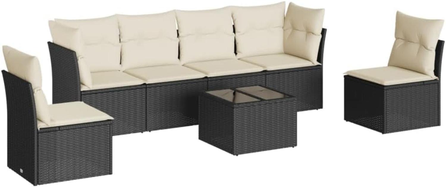 vidaXL 7-tlg. Garten-Sofagarnitur mit Kissen Schwarz Poly Rattan 3217376 Bild 1