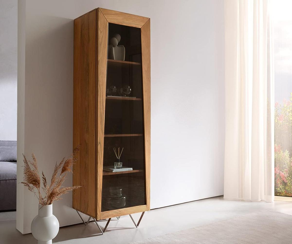 Highboard Kayu 115x150 cm Akazie Natur 2 Glastüren V-Fuß Bild 1